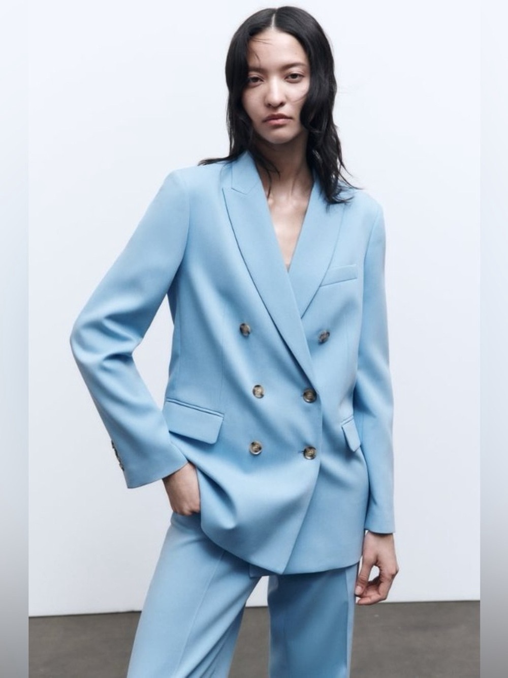 ZARA Oversized Light Blue Double-Breasted Blazer Jacket - Sz M